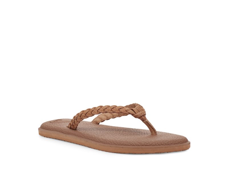 Sanuk Yoga Braid Leather - Sanuk Flip Flops Womens Brown - Philippines WOVRZQ183